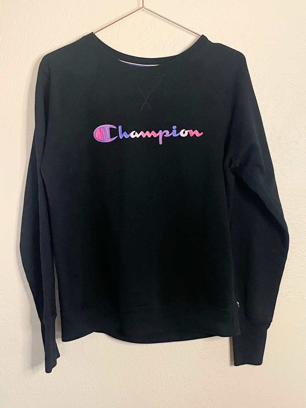 Champion Black Logo Crewneck Sweatshirt Medium